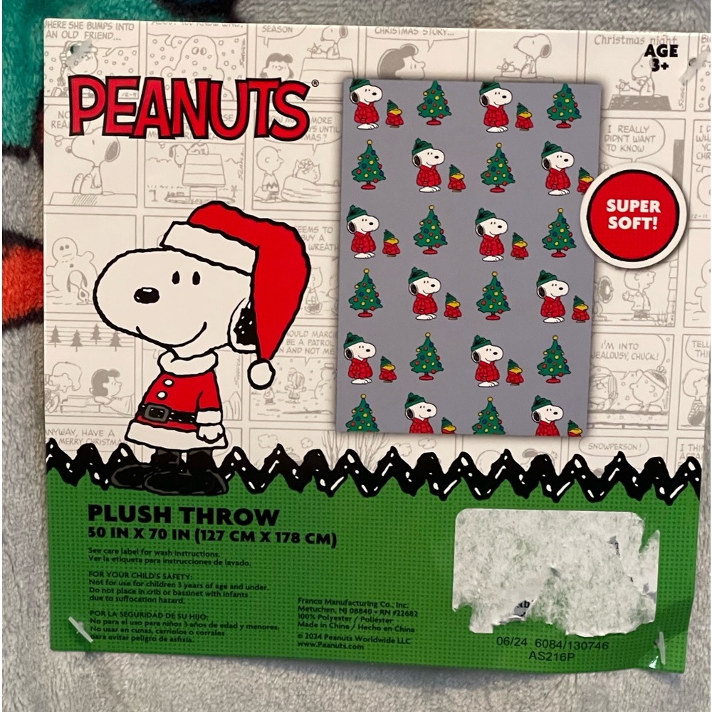 New Peanuts Snoopy Puffer Jacket Woodstock Soft Gray Throw Blanket 60 X 70”